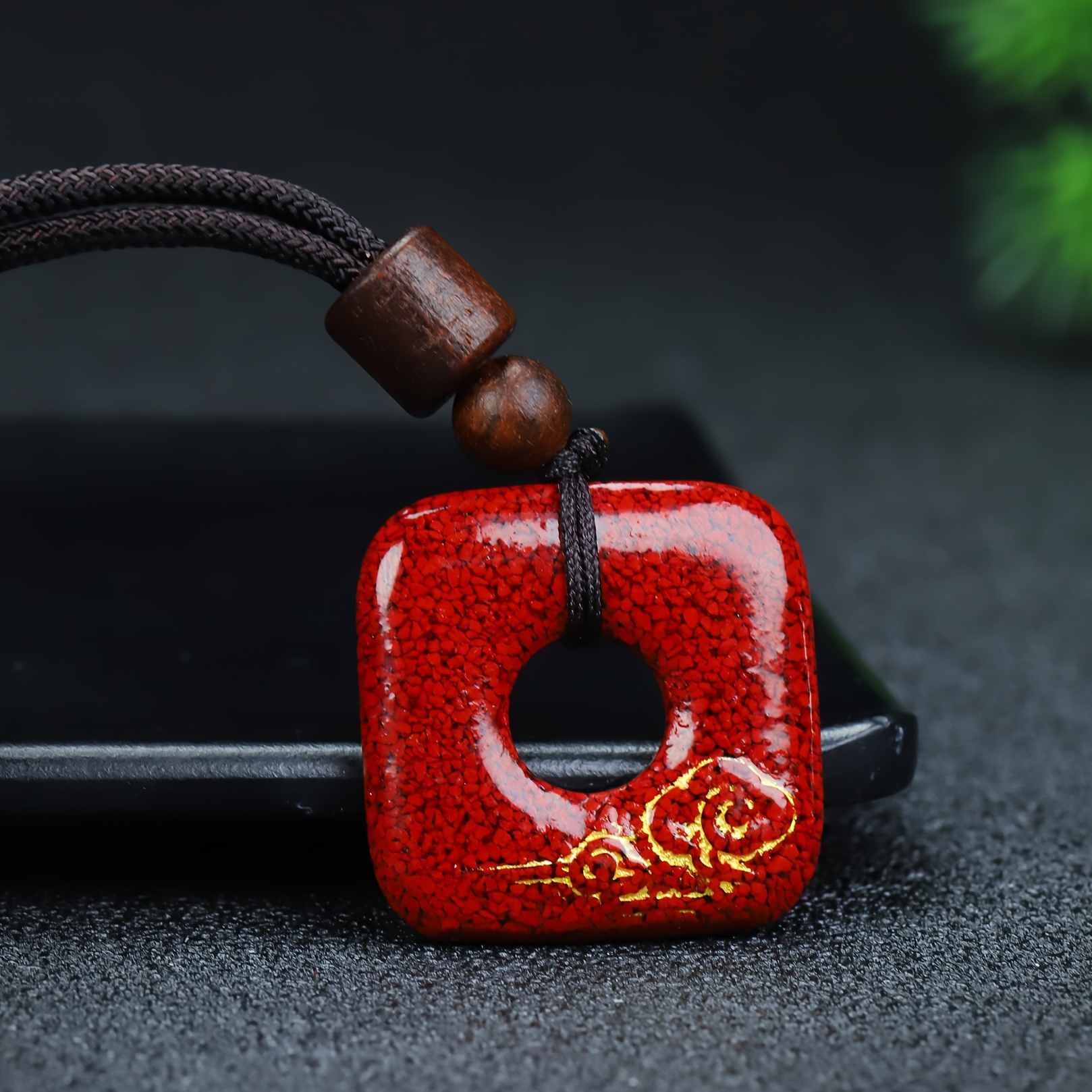 Red & Golden Glitter Bead Pendant Necklace Unisex Jewelry Gift